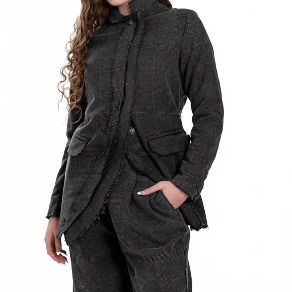 NEW BACI double placket raw edge plaid jacket in iron